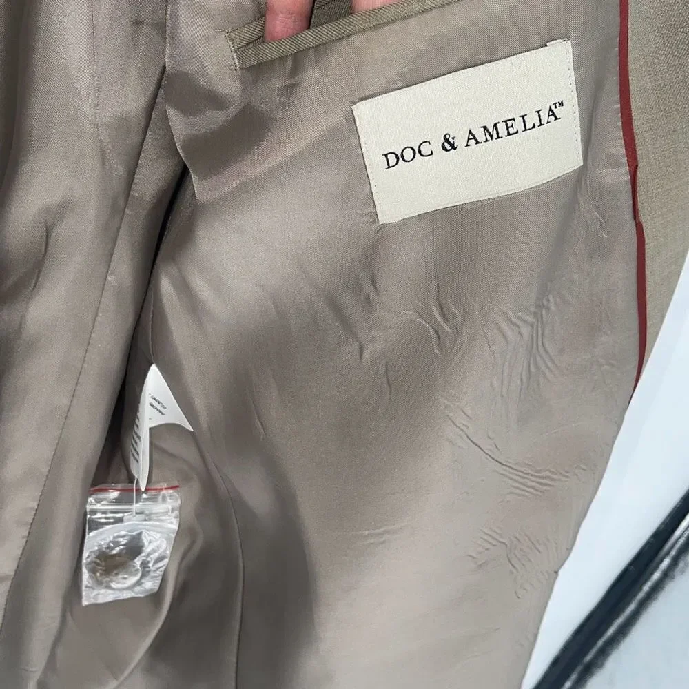 Doc & Amelia Men's Two Button Suit Jacket Notch‎ Polyester Brown Size 46